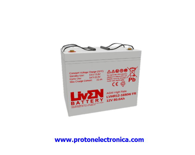 BATERIA LIVEN LVHR12-1680W 12V 80Ah ALTA DESCARGA LARGA VIDA 1704,8W/10' - 803,7W/30' - 448W/60' 260x168xh211H215mm;25,30Kg TM6 UL94-HB