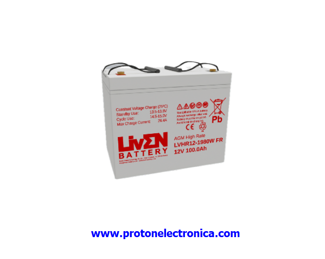 BATERIA LIVEN LVHR12-1980W 12V 100Ah ALTA DESCARGA LARGA VIDA 10-12 Años 2678,1W/10' - 1301W/30' - 702W/60' 306x169xh211H215mm;28,50Kg TM6 UL94-HB