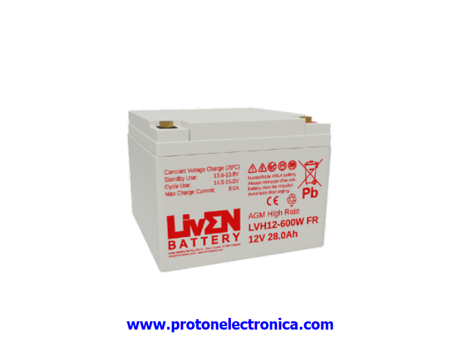 BATERIA LIVEN LVHR12-600W 12V 28Ah ALTA DESCARGA LARGA VIDA 10-12 Años 20º 1298,4W/5' - 630,2W/15' - 202,2W/60' 166x175xH125mm; 8,8Kg TM5 UL94-HB