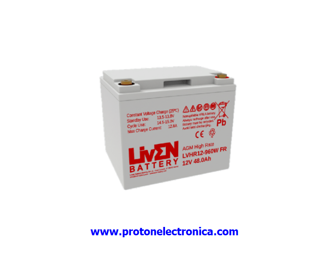 BATERIA LIVEN LVH12-960W 12V 48Ah ALTA DESCARGA LARGA VIDA 1223,5W/10' - 566,6W/30' - 340,8W/60' 197x165xH170mm;14,30Kg TM6 UL94-HB