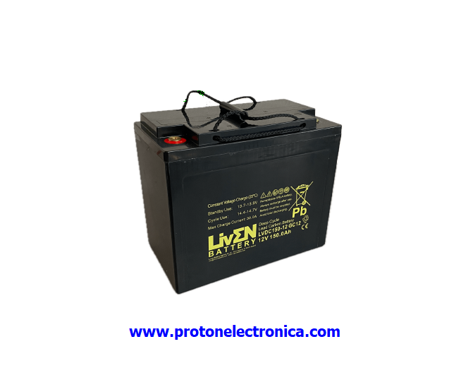 BATERIA LIVEN LVDC150-12GC12 12V 150Ah CG CARBON GEL CICLICA 600/80% 1800/30% 150Ah/20h - 136Ah/5h 25º (10,5V) 327x180xH274mm; 42,2Kg; TM8 UL94-HB