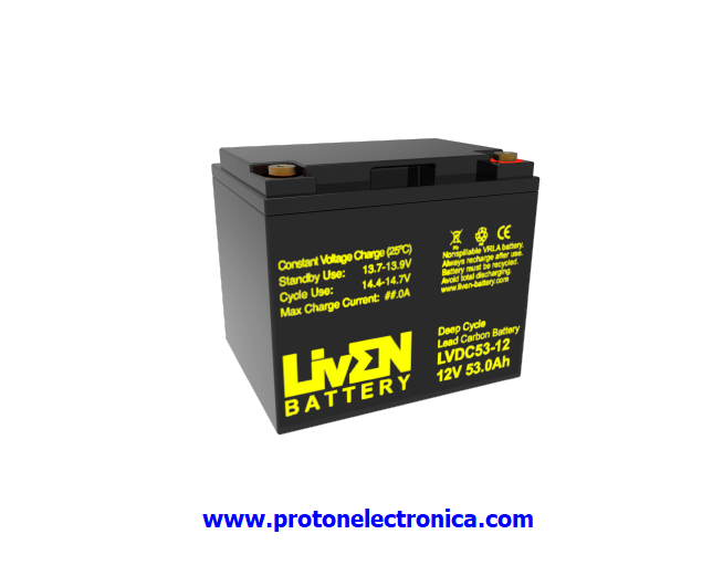 BATERIA LIVEN LVDC53-12 12V 53Ah CG CARBON GEL CICLICA 600/80% 1800/30% 53Ah/20h - 46Ah/10h - 40Ah/3h 197x166xH170mm; 14,2Kg; TM6